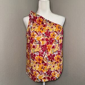 SHEIN Boho Floral One-Shoulder Tie Strap Blouse Tank Top Size Large Tropical